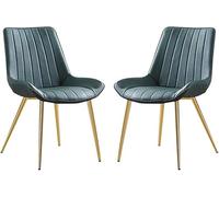 Set of 2 Modern Dining Chairs for Kitchen & Dining Room Soft Synthetic Leather Cover Cushioned Seat Sturdy Metal Legs Side Chairs in Stylish Green