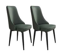 Set of 2 Modern Dining Chairs for Kitchen & Living Room Upholstered Soft Faux Leather Padded Seat Metal Legs in GreenBlack or GreenGold.
