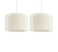 Set of 2 Modern Easy Fit Ceiling Lightshades or Pendant Shades, Taupe Linen with Natural Linen Diffuser Diameter 35cm