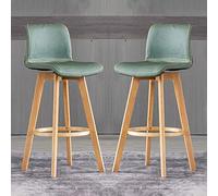 Set of 2 Modern Green Faux Leather Adjustable Swivel Bar Stools with Wooden Legs - Stylish Counter Height Chairs for Kitchen Island Breakfast Bar & Dining Room 71cm Height