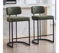 Set of 2 Modern Green Leather Bar ols PU Leather Counter Chas with Curved Back Sturdy Metal Legs Foot Pa Ideal for Kitchen Island & Pub