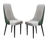 Set of 2 Modern Leather Dining Chairs - Light Grey & Dark Green Upholstery Sturdy Carbon Steel Legs Perfect for Kitchen & Living Room Counter Use