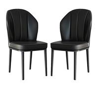 Set of 2 Modern Leather Dining Chairs with Sturdy Carbon Steel Legs Stylish Black Upholstery for Kitchen Dining Room Lounge or Reception Area