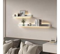 Set of 2 Modern LED Floating Shelves - Wall Mounted Display Racks for Home Decor Living Room Kitchen Bathroom - Stylish Storage & Ambient Lighting Solutions