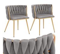 Set of 2 Modern Light Grey Velvet Dining Chairs with Armrests - Handcrafted Upholstered Kitchen Stools Stylish Accent Chairs for Dining Room Kitchen & Living Room
