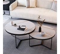Set of 2 Modern Living Room Side Tables with Marble Top, Sturdy Metal Frame Round Nesting Coffee Table for Bedroom Small Space,Stacking Accent Tables 24/18 Dia