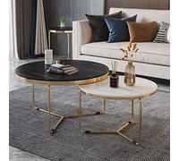Set of 2 Modern Living Room Side Tables with Marble Top, Sturdy Metal Frame Round Nesting Coffee Table for Bedroom Small Space,Stacking Accent Tables 24/18 Dia
