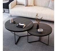 Set of 2 Modern Living Room Side Tables with Marble Top, Sturdy Metal Frame Round Nesting Coffee Table for Bedroom Small Space,Stacking Accent Tables 24/18 Dia