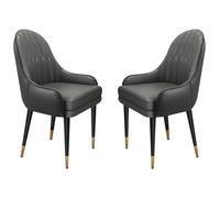 Set of 2 Modern Microfiber Leather Dining Chairs - Stylish Black & Cement Grey Upholstered Accent Chairs for Kitchen Bedroom Balcony & Makeup Vanity - Home Decor Essentials