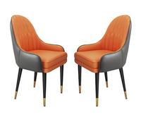 Set of 2 Modern Microfiber Leather Dining Chairs - Stylish Cement Grey & Orange for Kitchen Bedroom Balcony Sofa Dressing Table & Makeup Station