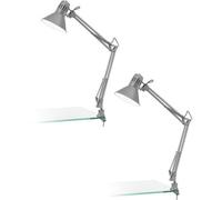 2 PACK Table Desk Lamp Clamp Moveable Silver Steel In Line Switch E27 1x40W