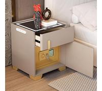 Set of 2 Modern Nightstands with Drawers - Wide LED Smart Gun Safe Nightstands with Hidden Drawer for Bedroom and Living Room (Dark Gray-B)