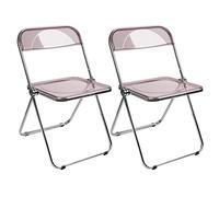 Set of 2 Modern Pink Stackable Folding Chairs, Acrylic & Metal Structure, Comfortable Dining Room Seating, Ideal for Home, Kitchen, Office, Space-Saving Design