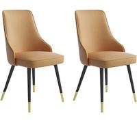 Set of 2 Modern PU Leather Dining Chairs with Metal Legs Elegant Kitchen and Living Room Seating Black with Gold Feet Dark Coffee Color Stylish and Comfortable
