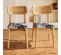 Set of 2 Modern Rattan Dining Chairs Stylish Leather Kitchen Seats with Solid Wood Frame Mid-Century Design Natural Fabric Pattern Perfect for Dining Room & Kitchen