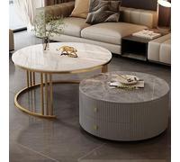 Set of 2 Modern Round Coffee Tables Colorful Side Tables with Ample Storage for Living Room Bedroom Office Balcony - Easy Care Stylish Decor Perfect for Small Spaces (60 x 35 cm)