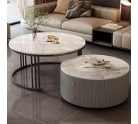 Set of 2 Modern Round Nesting Coffee Tables with Large Storage, Easy Maintenance for Living Room, Bedroom, Office, Balcony, Apartment Use (Size:50 * 70cm,Color:F)