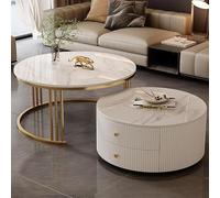 Set of 2 Modern Round Nesting Coffee Tables with Large Storage, Easy Maintenance for Living Room, Bedroom, Office, Balcony, Apartment Use (Size:50 * 70cm,Color:A)