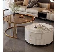 Set of 2 Modern Round Nesting Coffee Tables with Spacious Sto Easy to Clean for Living Room Bedroom Office Balcony Apartment (Size: 50 * 70cm Color: I)
