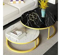 Set of 2 Modern Round Side Tables with Tempered Glass Top and Metal Frame Gold Finish - Nesting Tables for Living Room 28in & 20in Stylish Sofa Accent Tables