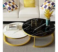 Set of 2 Modern Round Stackable Coffee Tables for Living Room Elegant Nesting End Tables with Marble Texture & Metal Design Stylish Side Tables for Small Spaces