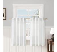 Set of 2 Modern Short Kitchen Curtains Linen Blend Tab Top Light Filtering Drapes for Small Windows Front Door Bathroom RV Café Décor.