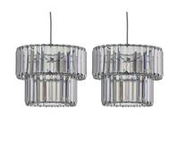 Set of 2 Modern Smoke Acrylic Crystal Two Tier Easy Fit Ceiling Light Shades, Pendant Lightshade, Diameter 25cm