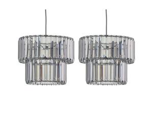 Set of 2 Modern Smoke Acrylic Crystal Two Tier Easy Fit Ceiling Light Shades, Pendant Lightshade, Diameter 25cm