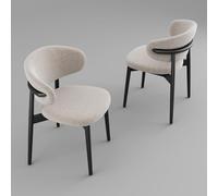 Set of 2 Modern Solid Wood Dining Chairs with Curved Back, Upholstered Seat, Natural Wood Legs & Adjustable Anti-Slip Foot Pads - Black Finish