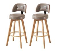 Set of 2 Modern Swivel Bar Stools - Comfortable Wooden Counter Height Chairs with Backs & Footrest for Kitchen Island Dining Guitar Room (Khaki 87cm)