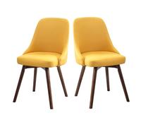 Set of 2 Modern Swivel Dining Chairs for Kitchen & Office Linen Upholstered Leisure Seats for Living Room Reception Restaurant (Yellow A)