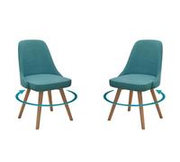 Set of 2 Modern Swivel Dining Chairs - Upholstered Leather, High Scalloped Backrest, Solid Wood Base, Supports 300 lbs, Stylish Blue Kitchen Furniture for Dining Room