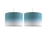 Set of 2 Modern Teal Ombre Fabric Easy Fit Pendant Shades or Table Lampshades, 25cm Diameter