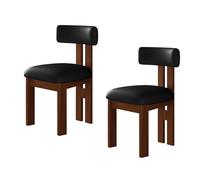 Set of 2 Modern Upholstered Dining Chairs, Armless Accent Side Chairs with Curved Backrest & Solid Wood Legs, Slish Makeup Chairs for Living Room & Restaurant, Leather A h