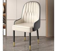 Set of 2 Modern Upholstered Dining Chairs High-Back Faux Leather Kitchen Seats with Metal Legs Stylish for Living Room Waiting Area Reception Room (Beige B)