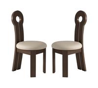 Set of 2 Modern Upholstered Dining Chairs - Stylish Unique Shape Comfortable Backrest for Kitchen & Living Room - Dark Walnut & Light Khaki - Perfect for Dining Room