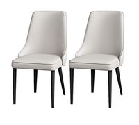 Set of 2 Modern Upholstered Dining Room Chairs - Nappa Leather with Black Carbon Steel Legs Stylish Light Grey Living Room Side Chairs for Kitchen & Dining Spaces