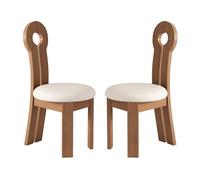 Set of 2 Modern Upholstered Wooden Dining Chairs - Unique Shape Comfortable Backrest for Kitchen Living Room Dining Room - Light Walnut + White Finish