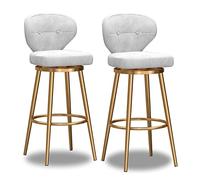 Set of 2 Modern Velvet Counter Height Swivel Bar Stools with Back and Gold Base Stylish Kitchen Island Chairs for Home Bistro Coffee Shop & Restaurant Elegant White Upholstery