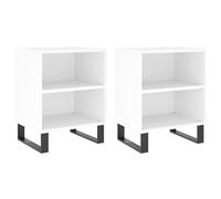 Set of 2 Modern White Nightstands - Sleek Wood & Metal Accent Tables 40x30x50 cm Durable Space-Saving Furniture for Minimalist Bedroom Compact Storage Solutions Stylish Organization