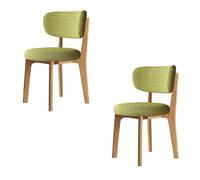 Set of 2 Modern Wooden Dining Chairs - Classic Cotton & Linen Removable Covers Versatile for Kitchen & Dining Room Sk Oak h with Grass Green Accents