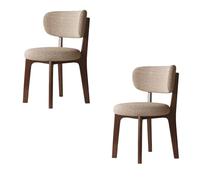 Set of 2 Modern Wooden Dining Chairs - Classic Cotton & Linen Upholstered Removable & Washable Covers for Kitchen & Restaurant - Walnut & Khaki Color