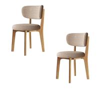 Set of 2 Modern Wooden Dining Chairs - Classic Upholstered Cotton & Linen Removable & Easy to Clean Covers Slish for Kitchen & Reurant Wood h in Khaki