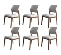 Set of 2 Modern Wooden Dining Chairs, Upholstered PU Leather Kitchen Chairs, 250lbs Capaci, Dark Walnut & Light Gray for Farmhouse Dining Room, 6-Piece Set