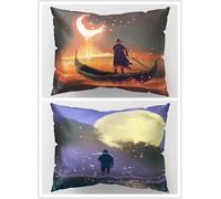 Set of 2 Moon Scenic Boat Lumbar Cushion Covers 70x90cm,Rectangle Throw Pillow Covers with Invisible Zipper Pillow Cover Linen Decorative Lumbar Pillowcase for Sofa Couch Bed Chair Bedroom Living Room