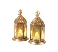 SET of 2 Moroccan Vintage Glass Lantern Lights Basem 16cm | Oriental Garden Outdoor Hanging Lanterns for Candles as Decorations | Arabian Indoor Candle Tea Light Holders as Indian Party Home Décor