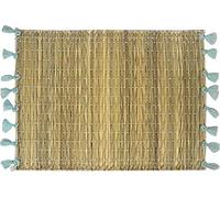 Set of 2 - Moroccan Wicker Handmade Table Tassel mats/placemats - Light Green Tassels - L40 W30 cm