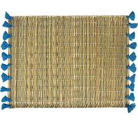 Set of 2 - Moroccan Wicker Handmade Table Tassel mats/placemats - Light Turquoise Tassels - L40 W30 cm