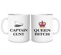 Set of 2 Mugs Funny Couples Gift Rude Housewarming Wedding Engagement Present Captain C*nt Queen Bitch Joke Novelty Adult Humour Gifts Christmas Birthday Rude Present WSDMUG1786