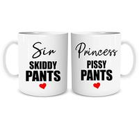 Set of 2 Mugs Funny Rude Couples Mug Gift Housewarming Present Mr and Mrs Coffee Tea Cup Mugs Sir Skiddy Pants Princess Pissy Pants His and Hers WSDMUG1853